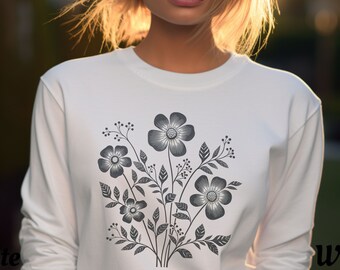 Boho Flowers Sweatshirt, Vintage Pressed Flowers Sweatshirt, Cottagecore Autumn Floral Sweater, Abstract Botanical Shirt, Gift For Her