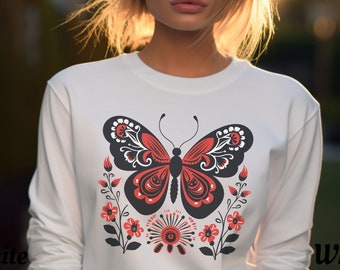 Butterfly Cottagecore Sweatshirt, Pressed Flowers Sweater, Vintage Forest Butterfly Sweater, Forestcore Pullover, Woodland Wildlife Animal