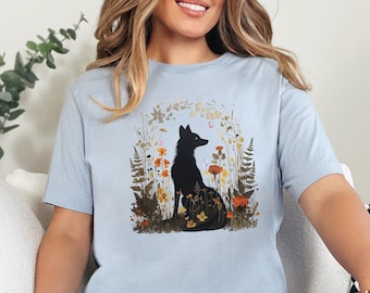 Fox Cottagecore Shirt, Pressed Flower TShirt, Forestcore T Shirt, Butterfly T-Shirt, Vintage Wild Flowers Tee, Boho Animal, Forest T Shirt