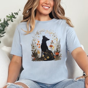 Chemise Fox Cottagecore, T-shirt fleurs pressées, T-shirt Forestcore, T-shirt papillon, T-shirt vintage fleurs sauvages, Animal bohème, T-shirt forêt