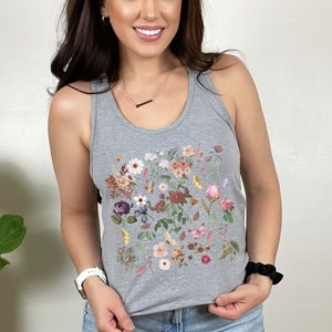 Cottagecore Flowers Tank Top, Floral Butterfly Shirt, Boho Nature Shirt, Butterfly Shirt, Wild Flowers Shirt, Racerback Tank Top