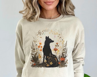 Fox Cottagecore Sweatshirt, Pressed Flowers Sweater, Vintage Forest Butterfly Sweater,  Forestcore Pullover, Woodland Wildlife Animal