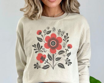 Vintage Pressed Flowers Sweatshirt, Cottagecore Autumn Floral Sweater, Botanical Nordic Nature Pullover, Flower Lover Abstract Shirt
