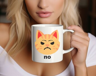 Taza de café de gato divertido, taza de gato, taza de gato enojado, no, regalo de gato, regalo de amantes de los gatos, regalo para mamá gato, gato tonto, taza de té de gato naranja, regalo para ella