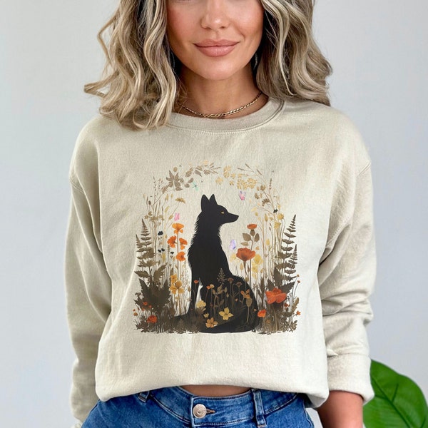 Fox Cottagecore Sweatshirt, Pressed Flowers Sweater, Vintage Forest Butterfly Sweater,  Forestcore Pullover, Woodland Wildlife Animal