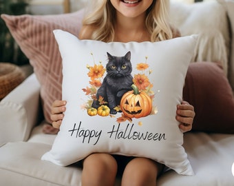 Halloween Thanksgiving Cat Pillow, Black Cat Pillow, Jack-O'-Lantern Throw Pillow, Cute Fall Decorative Pillow, Double Sided Holiday Pillow