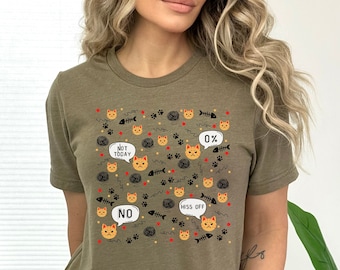 Funny Cat Quote Shirt, Funny Cat Tshirt, Cat Pattern Shirt, Grumpy Kitten Shirt, Cat Lover Gift, Cute Cat Tee, Fishbone Shirt, Funny Cat Tee