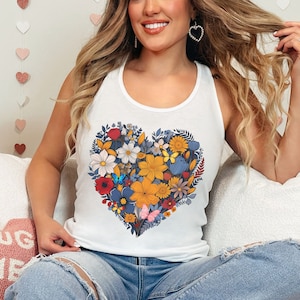 Cute Cottagecore Flowers Tank Top, Floral Butterfly Shirt, Valentines Heart Shirt, Butterfly Shirt, Wild Flowers Shirt, Racerback Tank Top