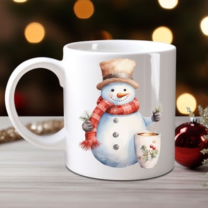 Snowman Coffee Mug, Snowmen Tea Cup, Christmas Holliday Mug, Xmas Mug, Snowman Mug, Holiday Gift, Cold Brew, Coffee Lover Gift, Candy Cane
