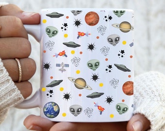 Kaffemugg för utomjordingar, tekopp för flygande tefat, UFO-kaffemugg, rakettekopp, present till kaffeälskare, kaffemugg för utomjordingar, mugg för yttre rymden, mugg för planeter