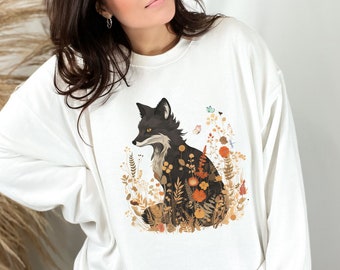 Fox Cottagecore Sweatshirt, Pressed Flowers Sweater, Vintage Forest Butterfly Sweater, Forestcore Pullover, Young Fox Sweatshirt, Fox Shirt