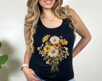 Cottagecore Flowers Tank Top, Floral Butterfly Shirt, Boho Nature Shirt, Butterfly Shirt, Wild Flowers Shirt, Racerback Tank Top, Cute Tank