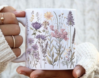 Purple Wild Flowers Coffee Mug, Cute Lavender Flower Tea Cup, Cottagecore Mug, Forestcore Mug, Floral Mug, Cute Flowers Mug, Purple Floral