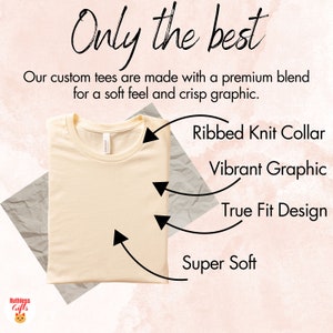 May include: A folded beige t-shirt with a ribbed knit collar, vibrant graphic, true fit design, and super soft fabric. The text "Only the best" is written above the t-shirt. Our custom tees are made with a premium blend for a soft feel and crisp graphic.