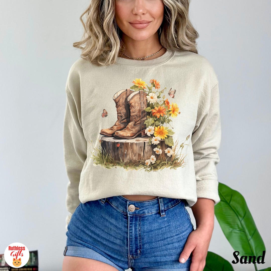 Western Floral Cowboy Boots Tee. main image 1