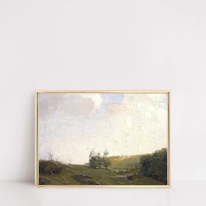 French Countryside Landscape | PRINTABLE French Countryside Painting | Farmhouse Painting Print | antique office decor minimalist