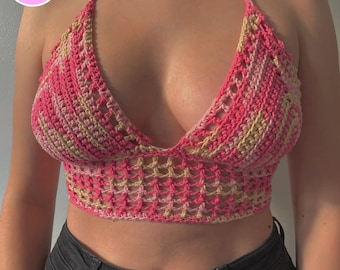 Crocheted Mesh Bralette Crop Top | Made to order | Handmade Crochet Top | Available in many colours