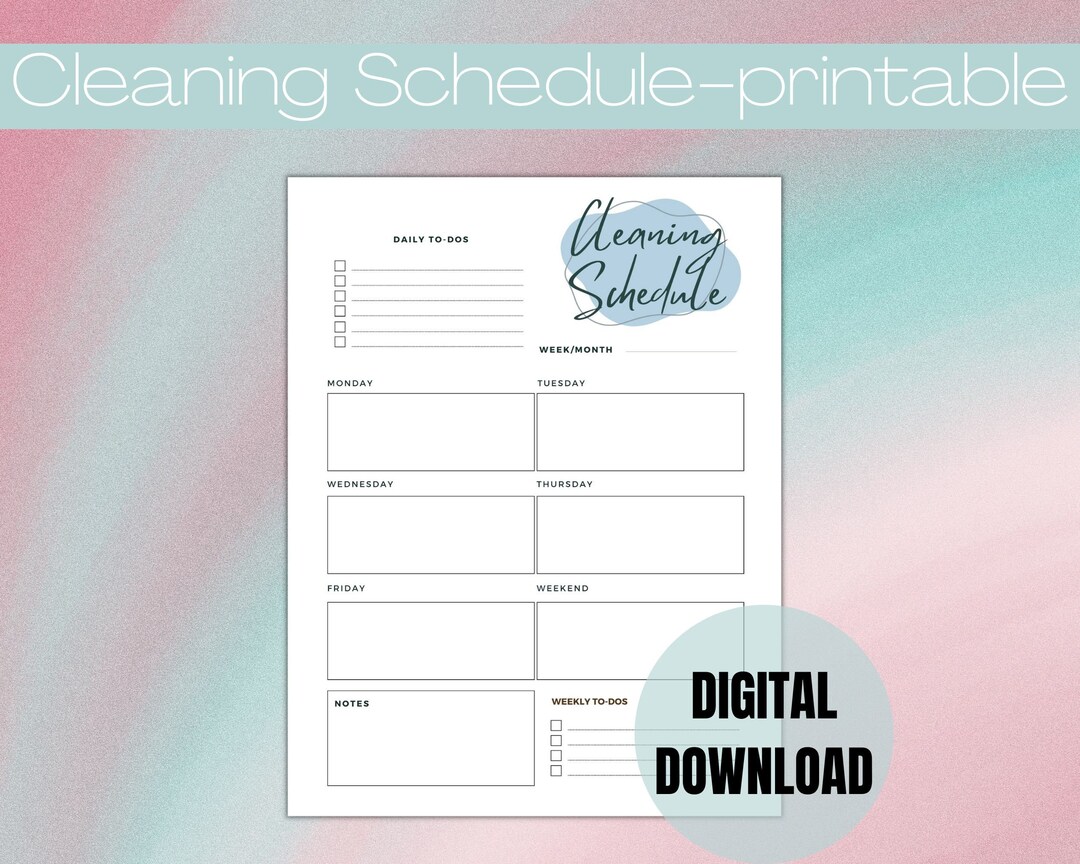 Editable Cleaning Schedule Printable Minimal Weekly, Monthly Cleaning ...