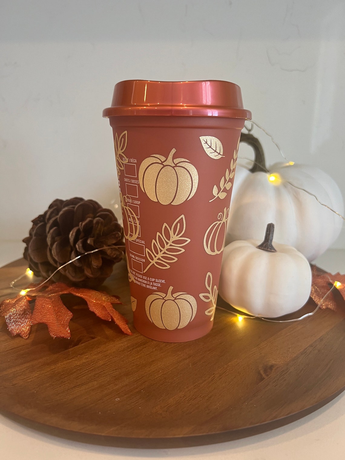 Fall Starbucks Reusable Hot Cup, Fall Coffee Cup, Hello Pumpkin, Gold