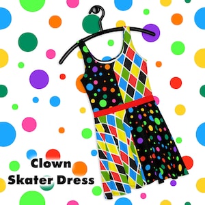 Clowncore Harlequin Patchwork Patch Clown Skater Dress Halloween Clothes Clothing
