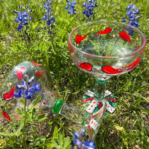 Pair of Margarita glasses, Hand painted drink glasses, chili pepper margarita glass, Fiesta glass, barware, margarita barware, chili barware