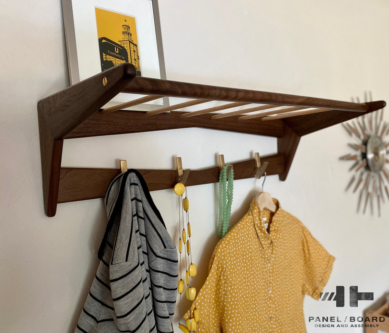 Midcentury Modern Walnut Wall Mounted Coat Rack - Solid Hardwood Made ...