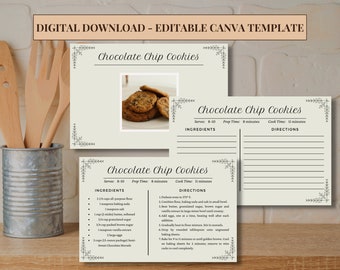 Modern Recipe Card Digital Download | 4x6 Recipe Card | Neutral Recipe Card | Recipe Card Canva Template