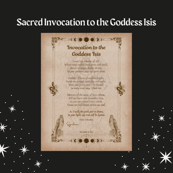 Isis Goddess Invocation Printable, Ancient Prayer, Daily Work with the Egyptian Goddess, Witch Book of Shadows, Pagan, Deity Devotional PDF