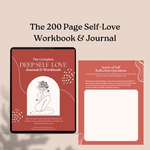 Cahier d&#39;exercices de 200 pages sur l&#39;amour de soi | Journal de guérison | Produits numériques | Invites de journal | Revue de la santé mentale | Thérapie somatique | Ombres