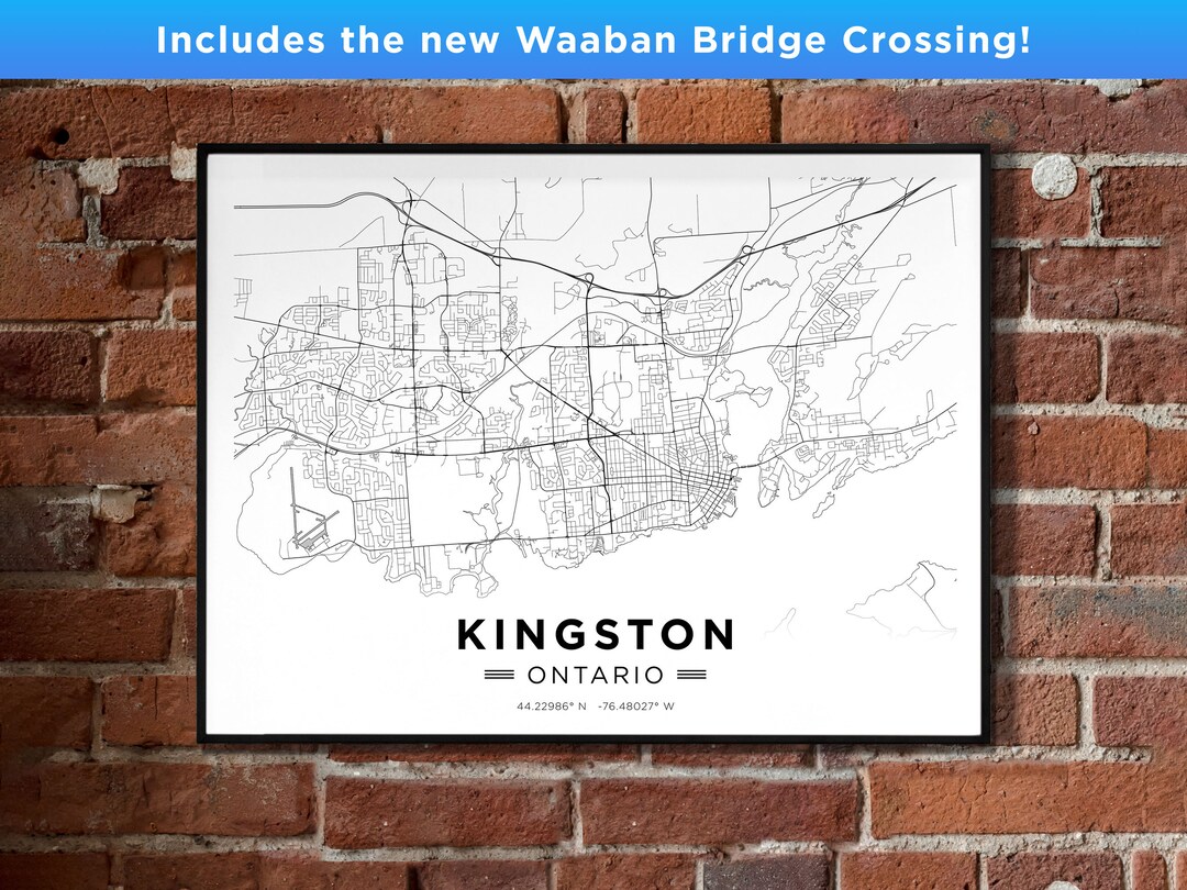 Map of Kingston, Ontario YGK Black & White Horizontal Poster Print Etsy
