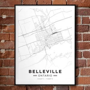 Carte de Belleville, Ontario | | noir et blanc Impression de l’affiche