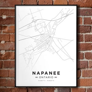 Kaart van Napanee, Ontario | Zwart &Wit | Poster afdrukken