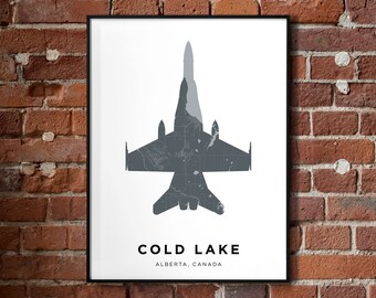Mapa de Cold Lake, Alberta / Avión de combate CF-18 Hornet / Impresión de póster / RCAF