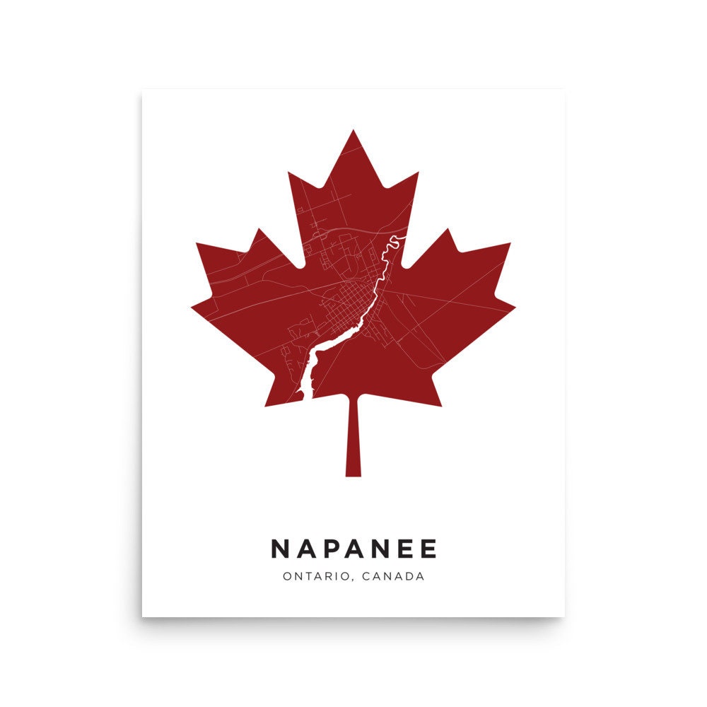 Map of Napanee Ontario Maple Leaf Poster Print Etsy