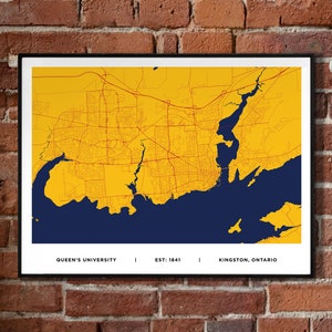 Map of Kingston, Ontario | Queens University Colours | Poster Print