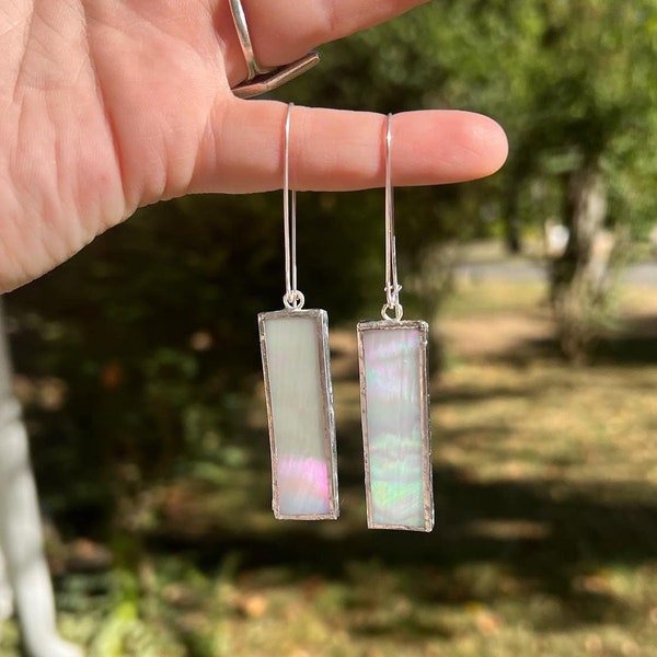 Boucles d’oreilles Opalescent stained Glass Drop