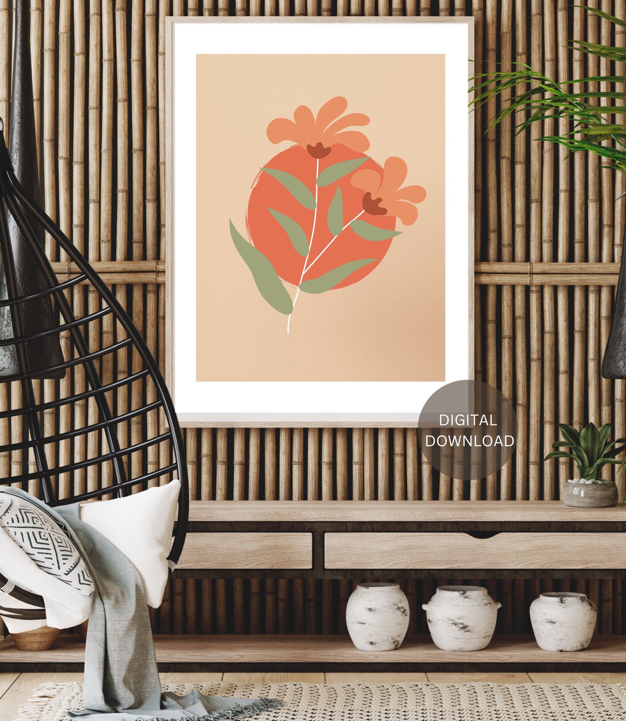 Botanical Leaf Printable Wall Art Simple Flower Design Printable Flower