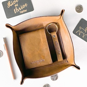 Hand Crafted Leather Valet Tray, Office Desk Organizer, Catch All Tray, Decorative Desk Tray, Vanity Tray- Made in Canada