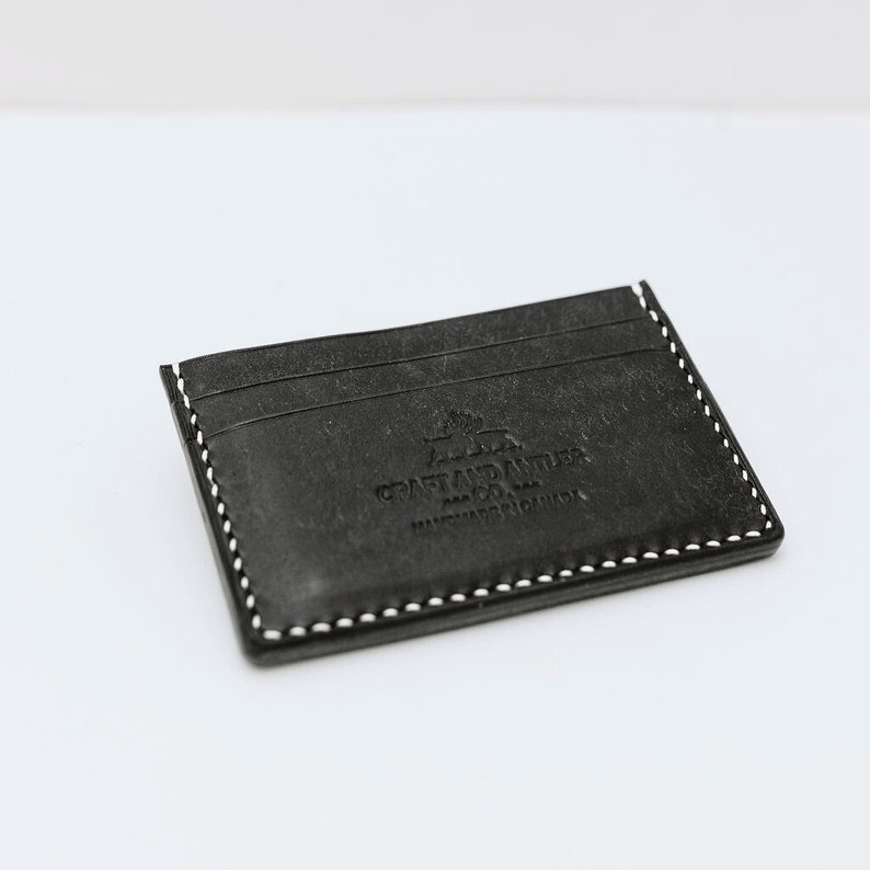 Handmade Italian Leather Card Holder for Him/Her, Leather Credit Card Wallet, Small Card Holder Wallet , Minimalist, Made in Canada Black