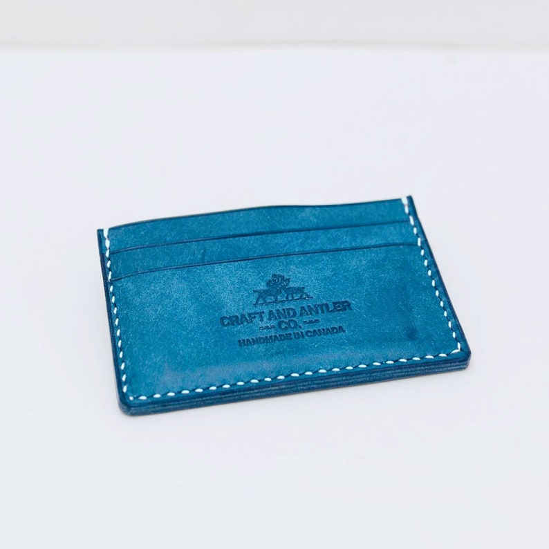 Handmade Italian Leather Card Holder for Him/Her, Leather Credit Card Wallet, Small Card Holder Wallet , Minimalist, Made in Canada Turquoise