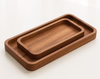 Acacia Wood Serving Tray Rectangle, Handmade Wooden Tray, Coffee Table Tray, Rustic Kitchen Decor, Catch All Tray, Housewarming Gift
