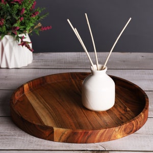 Acacia Wood Round Tray | Decorative Tray | Ottoman Tray | Coffee Table Tray | Jewelry Tray | Candle Tray Circle | Large Round Tray