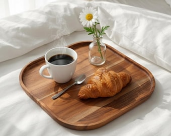 Acacia Wood Square Tray: Rustic Coffee, Jewelry, & Home Decor Catch All Tray 30 cm