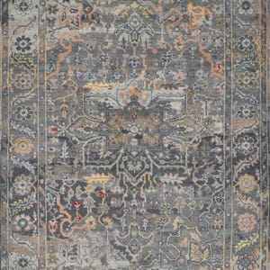 8x10 Hand Knotted Gray Oushak Rug, Vintage Style Oriental Wool Carpet, Traditional Turkish Design Area Rug, Living Room Decor 9x12 10x14