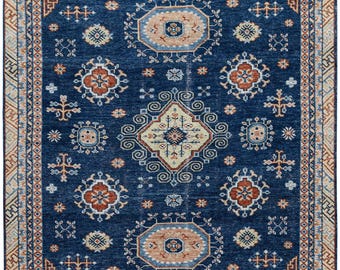 Hand Knotted Oushak Rug Navy Blue Rug Vintage Area Rug Handmade Wool Carpet Traditional Turkish Persian Rug 8x10 9x12