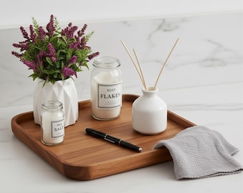 Acacia Wood Square Tray | Handmade Wooden Serving Tray | Rustic Coffee Table Decor & Kitchen Organizer | Catch All Tray 30 cm