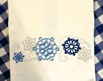 Snowflake Embroidered Tea Towel