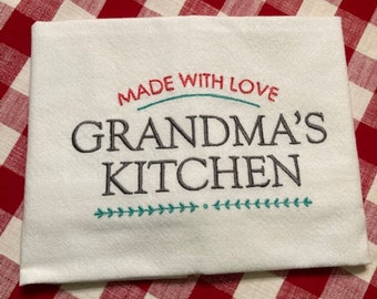 Embroidered Tea Towel: Grandma's Kitchen Cotton Dish Towel