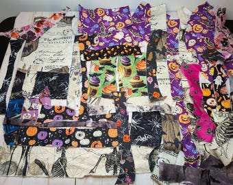 Gothic Halloween Fabric Scrap Bundle – Spooky Quilting & Crafting Textiles  Skeletons, Witches, Pumpkins, More!
