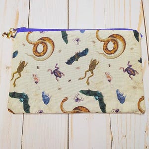 Gothic Vintage Reptile Zipper Pouch With Matching Interior Pockets and Matching Zipper Charm